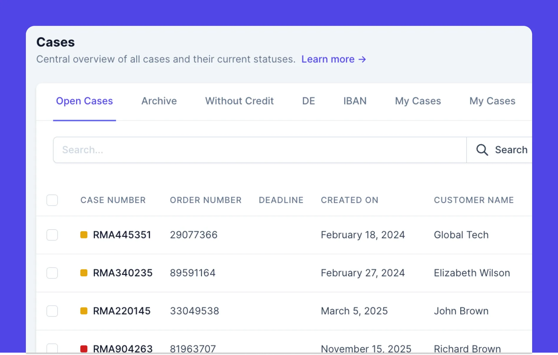 Clear Management of Returns and Claims