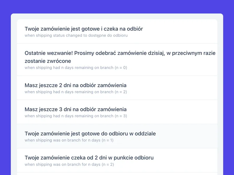 Automatyczne powiadomienia o przesyłkach